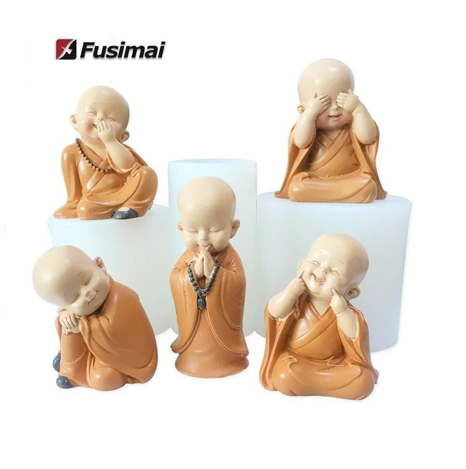 Buddha Car Decoration Office Tea Table Decoration Mould  Zen Figure  Little Shami Monk Silicone Candle Mold