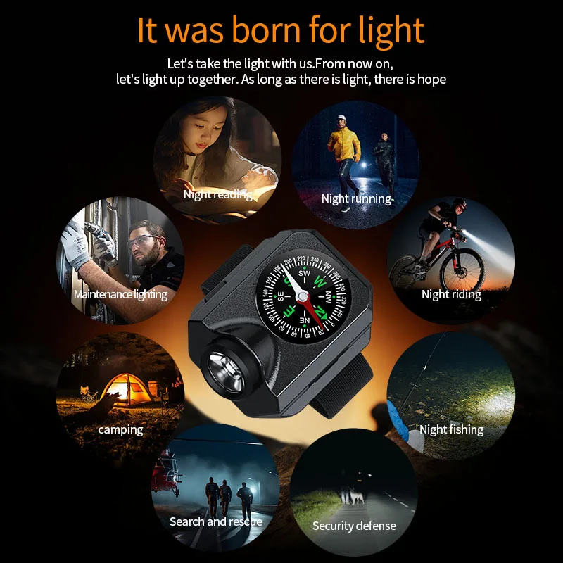Multifunction Intelligent Wrist Lamp Outdoor Mountaineering Night Riding Running Sport Watch with Compass Waterproof Flashlight
