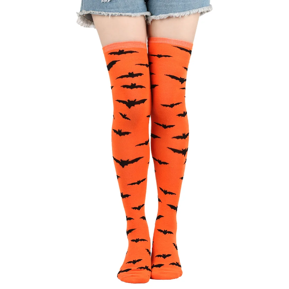 KTS303 OEM Custom Logo Skull Sock Ball Party Costume Halloween Bat Stockings Cobwebs Over The Knee Socks
