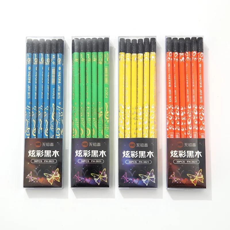 Wholesale 7 Inch Black Wood HB Pencil With Eraser Round Shape Pencil Packed In PVC Box