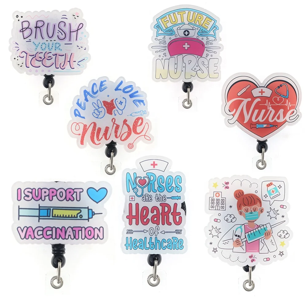 Custom Medical Series PEACE LOVE NURSE Nursing Badge Holder For Healthcare Worker Accessories Acrylic Plastic Badge Reel