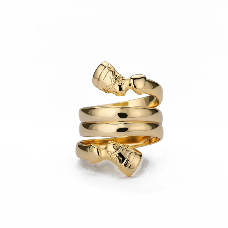 New Indian Double headed Multilayer Ring for Men and Women Couple Ring Retro Egyptian Style 18k Gold Plated Ring