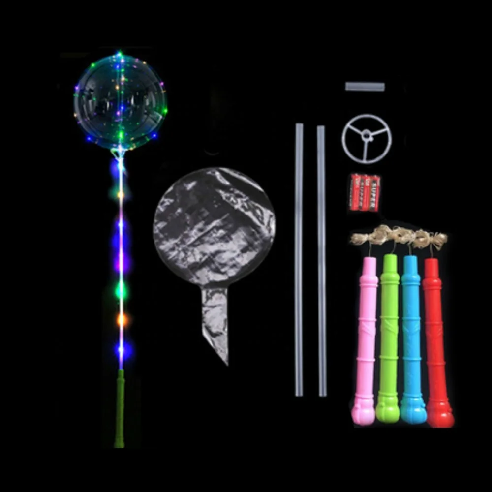 Custom Decorated Birthday Ballon Inflatable Transparent Latex White Handle Flashing Led Light Strip Balloon with Button Switches