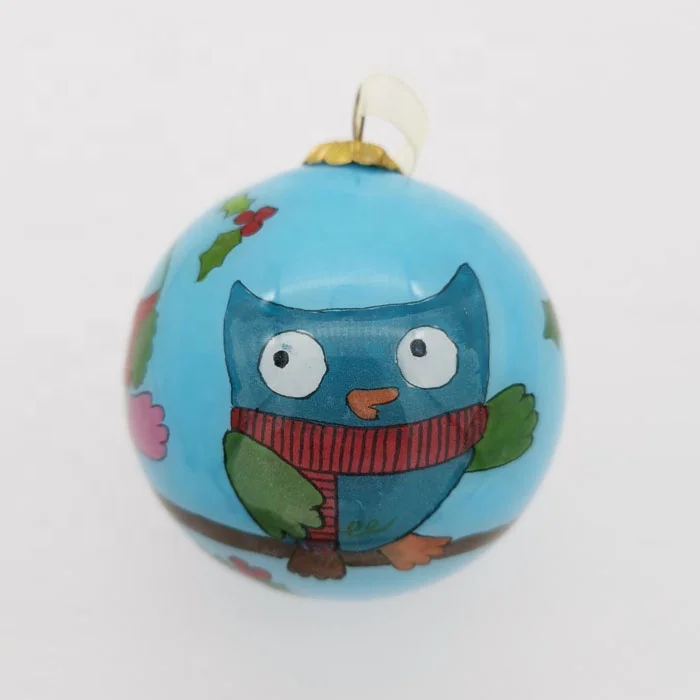 Factory Custom Deer Snake Pattern Inside Painted Christmas Ball Animal Glass Painted Hand Blown Glass Ball Ornament In Folk Art