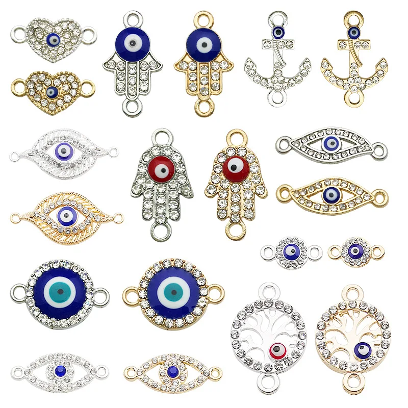 Wholesale Cubic Zirconia Devil Eye Charm Alloy Hamsa Hand Charm Pendant for Necklace Bracelet Making