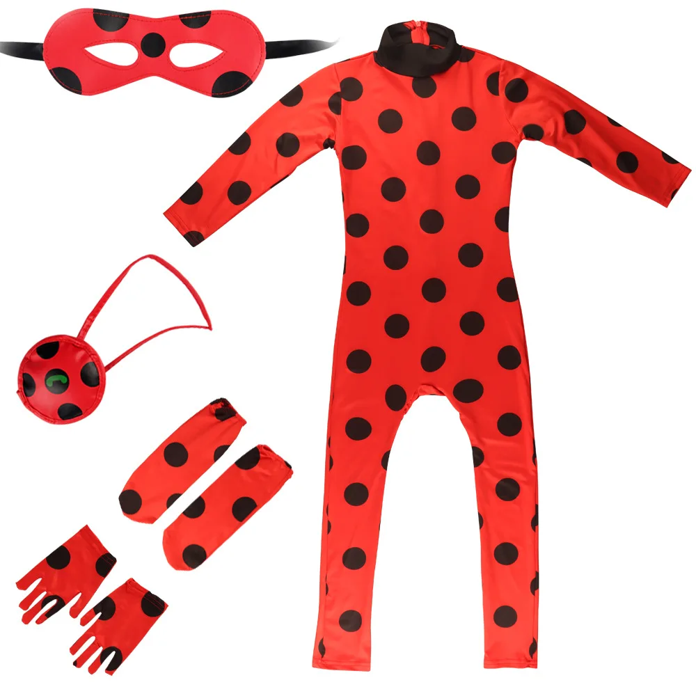 OEM Cosplay Halloween Party Ladybug Girls Costume With G loves Eye Mask Bag Ear Ring For Kids Girls