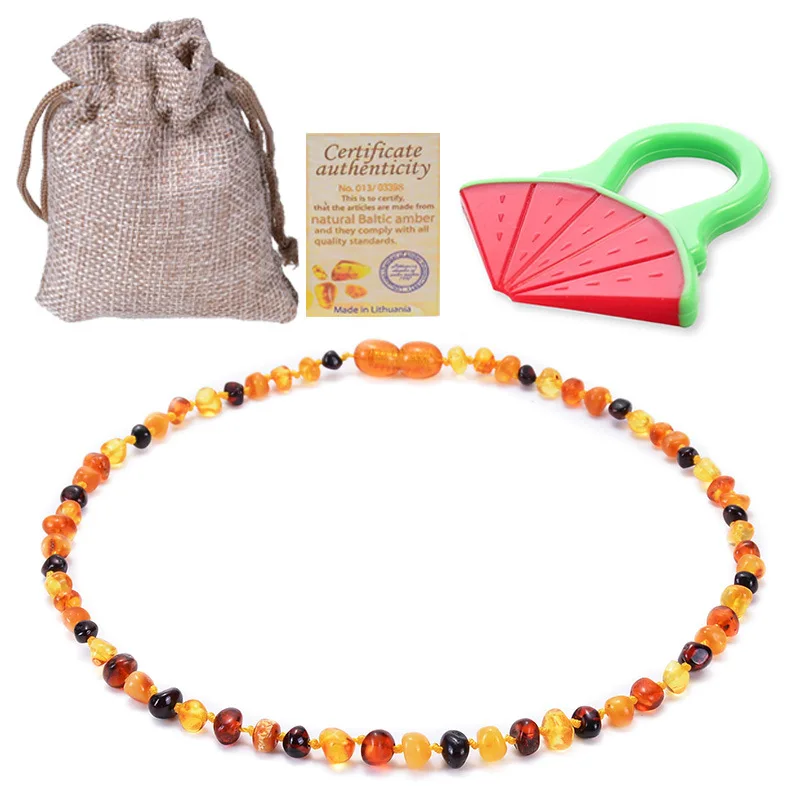 Baroque style safety closure knot Natural Cognac baltic Ember teething necklace for babies