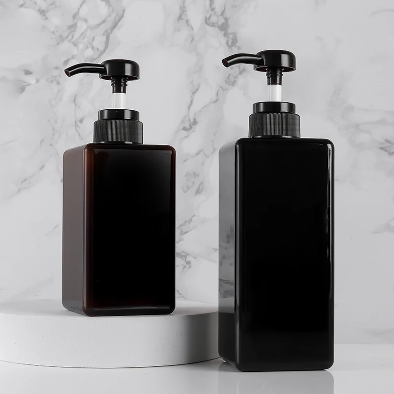 450ml Green Lotion Pump Cosmetics Biodegradable Square Shampoo Bottles Dispenser Liquid Soap Packaging Plastic Shampoo Bottle