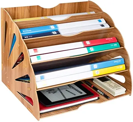 
Wooden Filing Trays, Large Wood Office Desk Stationery Expanding File Organiser Rack 