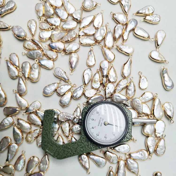 8*20mm Natural Irregular Pearl Pendant with 18K Gold Plated Connectors  Melon Seed Shape Double Side Hook  for Jewelry Making