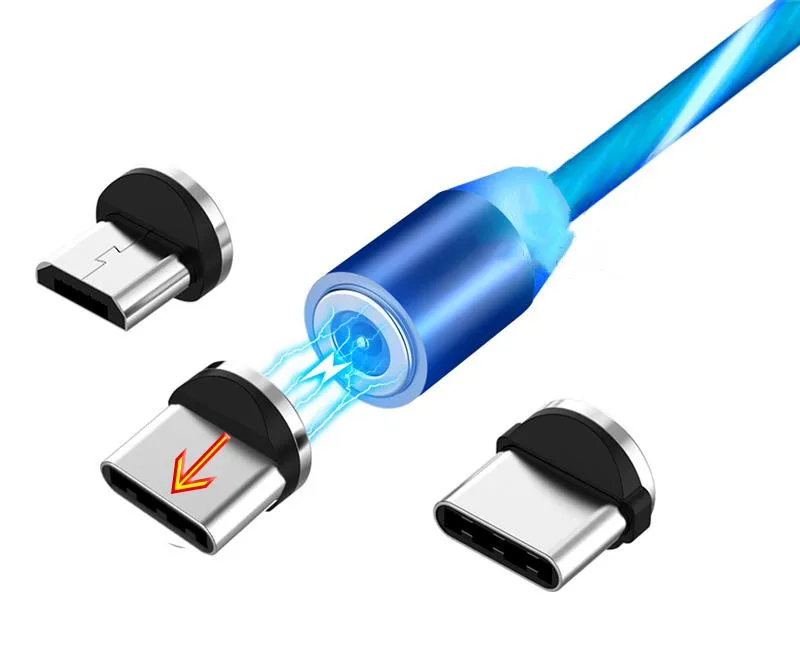 
 Лидер продаж, цветной 5 в 2 а зарядный micro usb 8pin type c 3 в 1, магнитный кабель со светодиодной подсветкой для iphone, apple, samsung, мобильных телефонов  