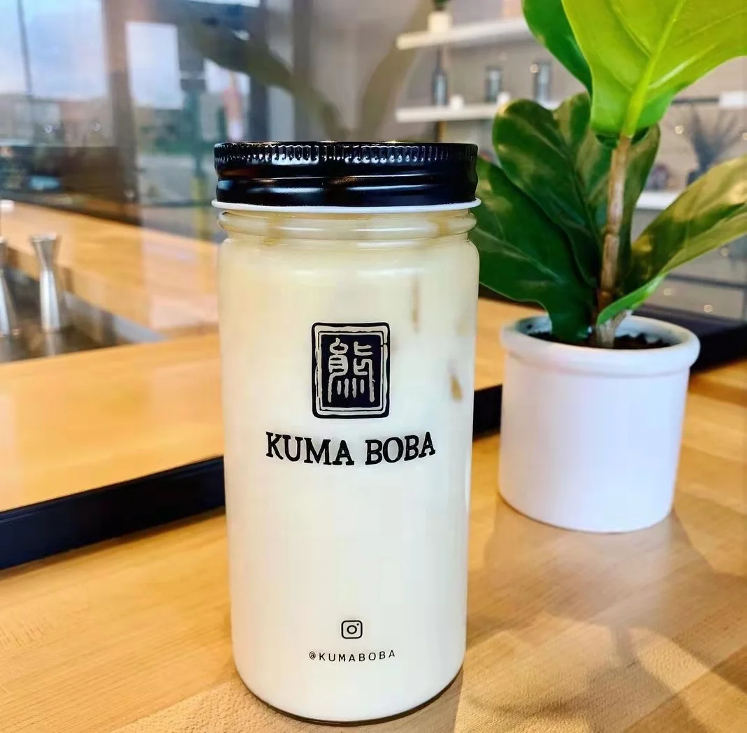 500ml 16oz Custom Logo Printing Glass Boba Mason Jar Fresh Juice Bubble Milk Tea Tumbler Glass Jar with Straw Lid