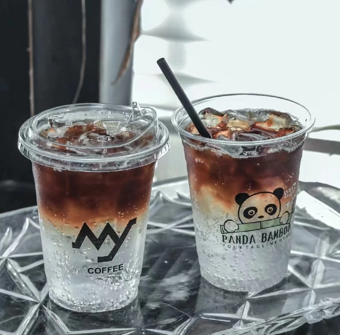 Wholesale disposable Custom printed clear 12/16/20/24oz PET transparent plastic cup with lid boba bubble milk tea cup