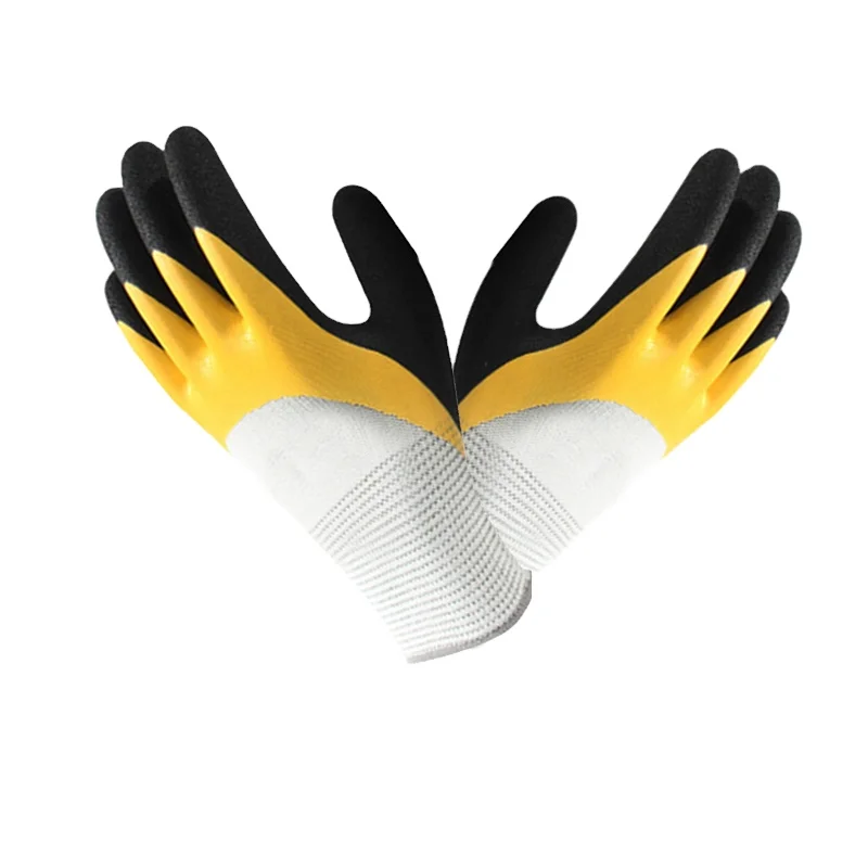 Oil Resistant Ironing Automotive Grey Nylon Spandex Black Nitrile Foam Work Safety Gloves
