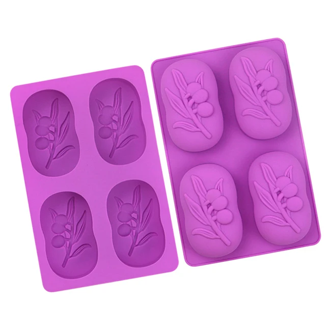 wholesale food grade baking tooling DIY handmade cake mould 4 cavities olive silicone 3d soap mold
