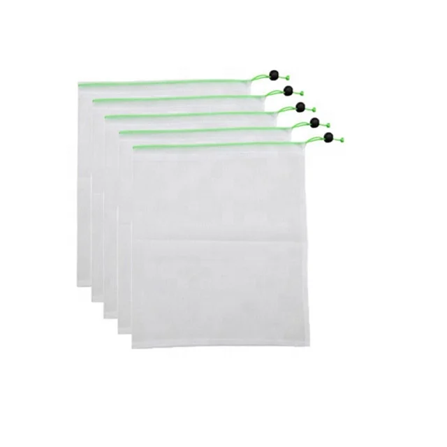 
 Лидер продаж Amazon, многоразовые нейлоновые сетчатые продуктовые сумки на шнурке, моющиеся для фруктов и овощей  