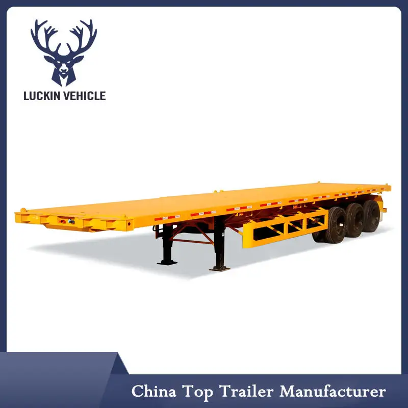 China Low Price High Quality Trailer 40 Ft Tri Axle Flatbed Container Semi Trailer