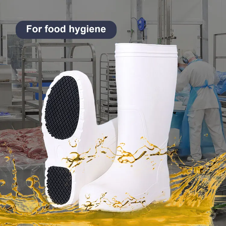 White Rubber Waterproof Food Industry Hygiene Sanitary Kitchen Canteen Chef Oil Resistant Anti Slip Eva Foam Rain Boots