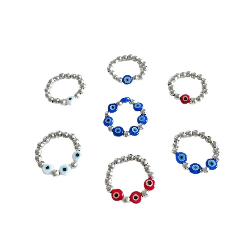 Classic Vintage Beaded Ring Elastic Glass Coloured Metal Rice Beads Stainless Steel Fashion Jewelry Toe Ring