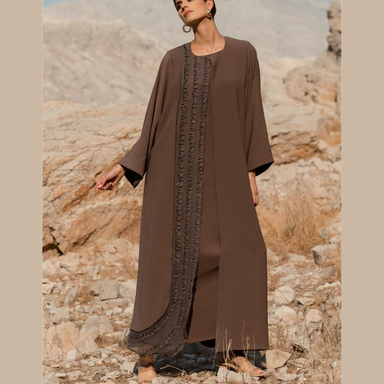 Wholesale Luxury Women Islamic Clothes Arabian Modest Khimar Hijab Abaya Open Abaya Chiffon Set Abaya Dubai Adults Round Islam