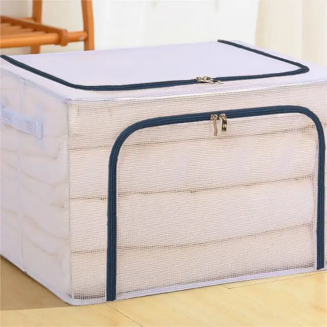 Foldable Large Cloth Storage Bags Steel frame Cotton Fabric Thick Storage Box