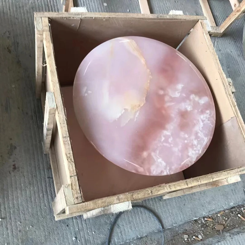 Guanmay Custom Luxury Home Furniture 2 Pieces Marble Stone Pink Onyx Round Marble Coffee Table Set