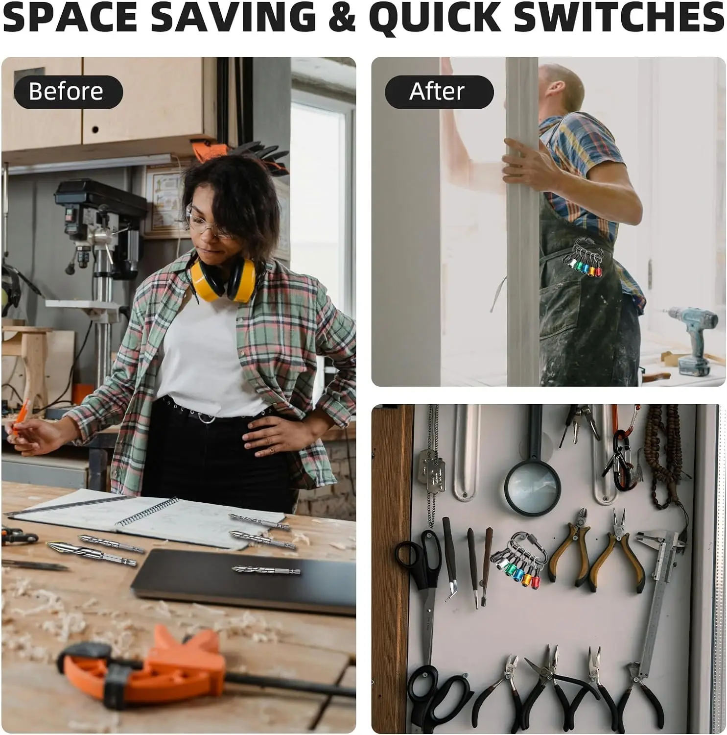 Portable Bit Holder Keychain Quick Release 1/4 Inch Hex Drill Bit Holder Organizer Hand Tool for Impact Driver Screwdriver