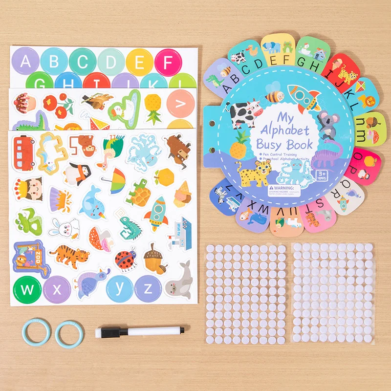 2025 New Product 26 English Alphabet Paper Puzzle Toy Montessori Drawing Word Cognition Card Letter Quiet Busy Book for Kids