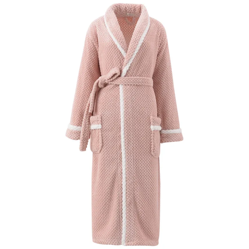 Super Soft Cheap Adults High Quality Soft Bathrobe Jacquard Solid Flannel Fleece Winter Bathrobes For Women