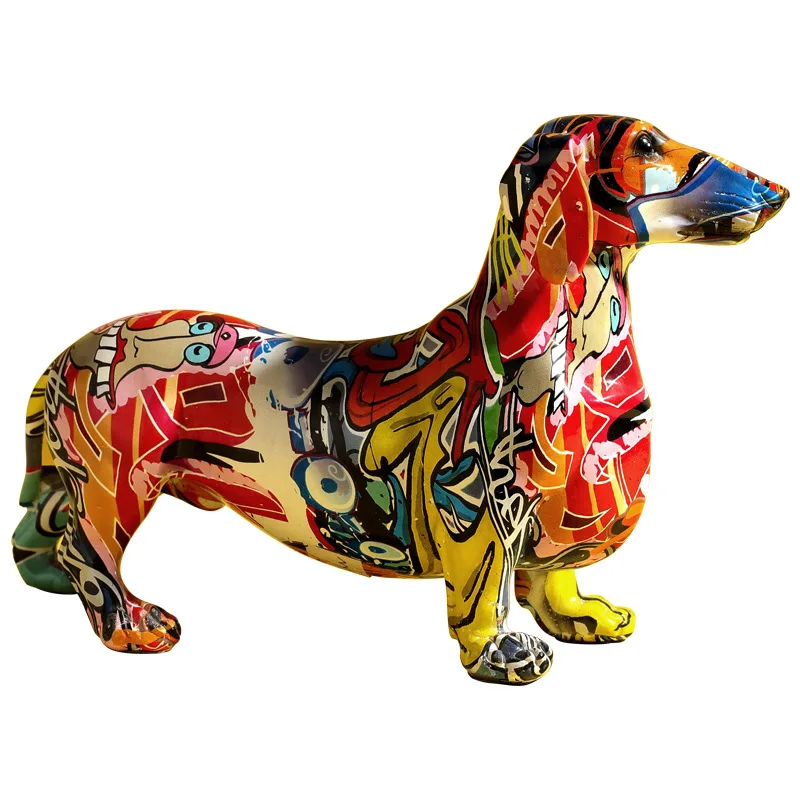 Modern Creative Dazzle Color Dachshund Decoration Home Wine Cabinet Desktop Office Resin Crafts