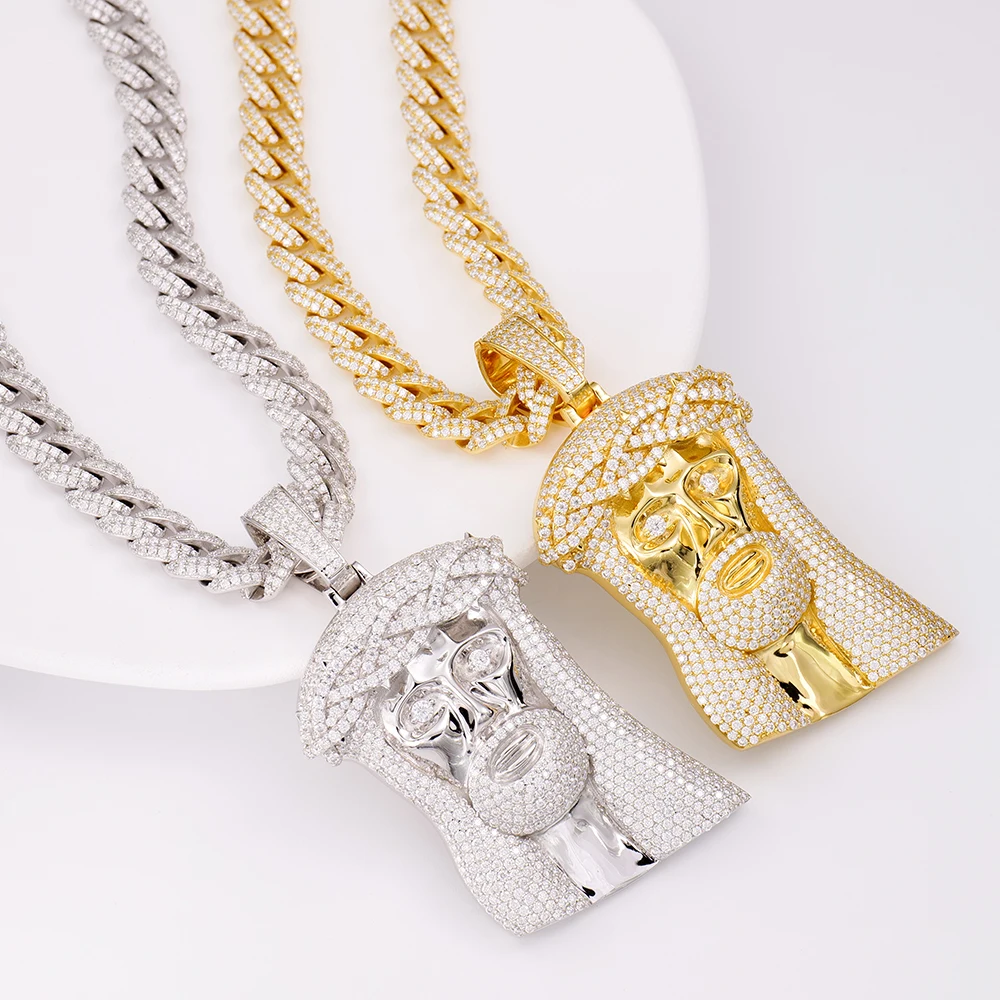 Custom 925 silver jewelry hip hop ice out diamond gra vvs cuban tennis necklace chain mossanite moissanite large jesus pendant