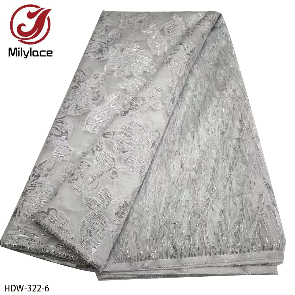 African Organza Jacquard Brocade Tulle Lace Fabric Feather Brocade Lace Fabric