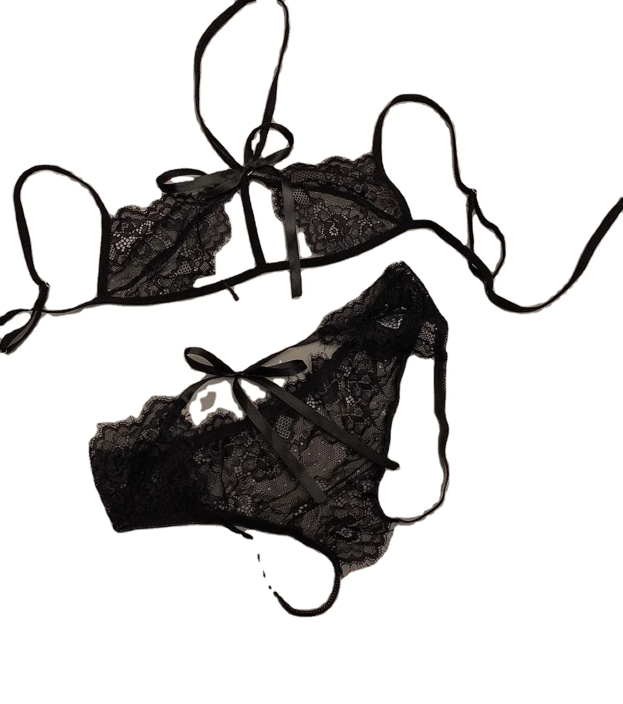 Hot selling holiday top grade pure desire transparent lace sexy bra and underwear set