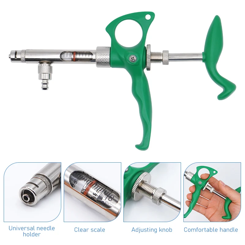 0.75ml 1ml 2ml Glass Vaccine Continuous Syringe Metal Pigs Cattle And Sheep Vaccine Injection Veterinary Adjustable Syringe