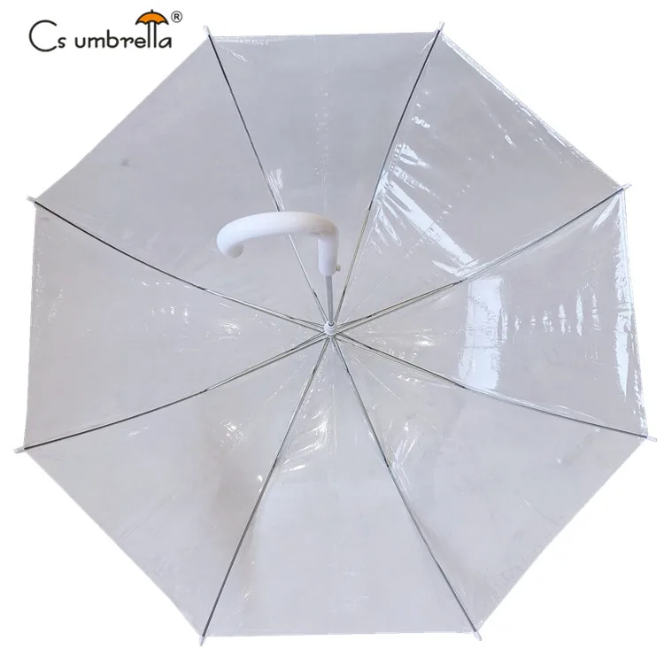 YS-1097 Wholesale Clear POE Rain Umbrella Custom Logo Automatic Open Plastic Handle Metal Frame Transparent Umbrella For Adults