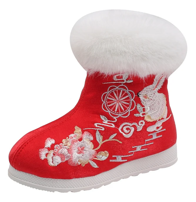 Winter Girls Chinese Embroidery Warm Snow Boots