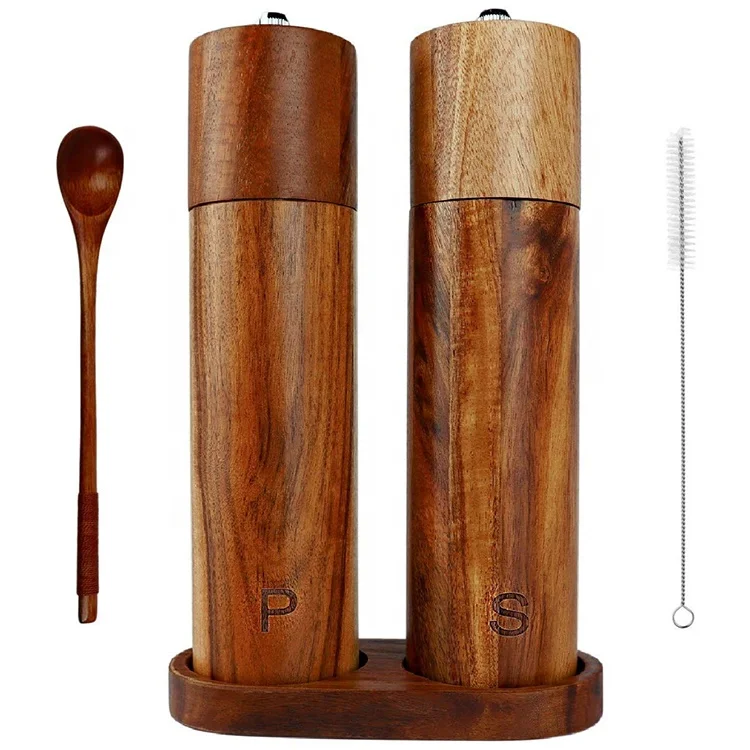 Acacia Wood Salt and Pepper Grander Mill Set Manual Mechanism Salt and Pepper Grinders