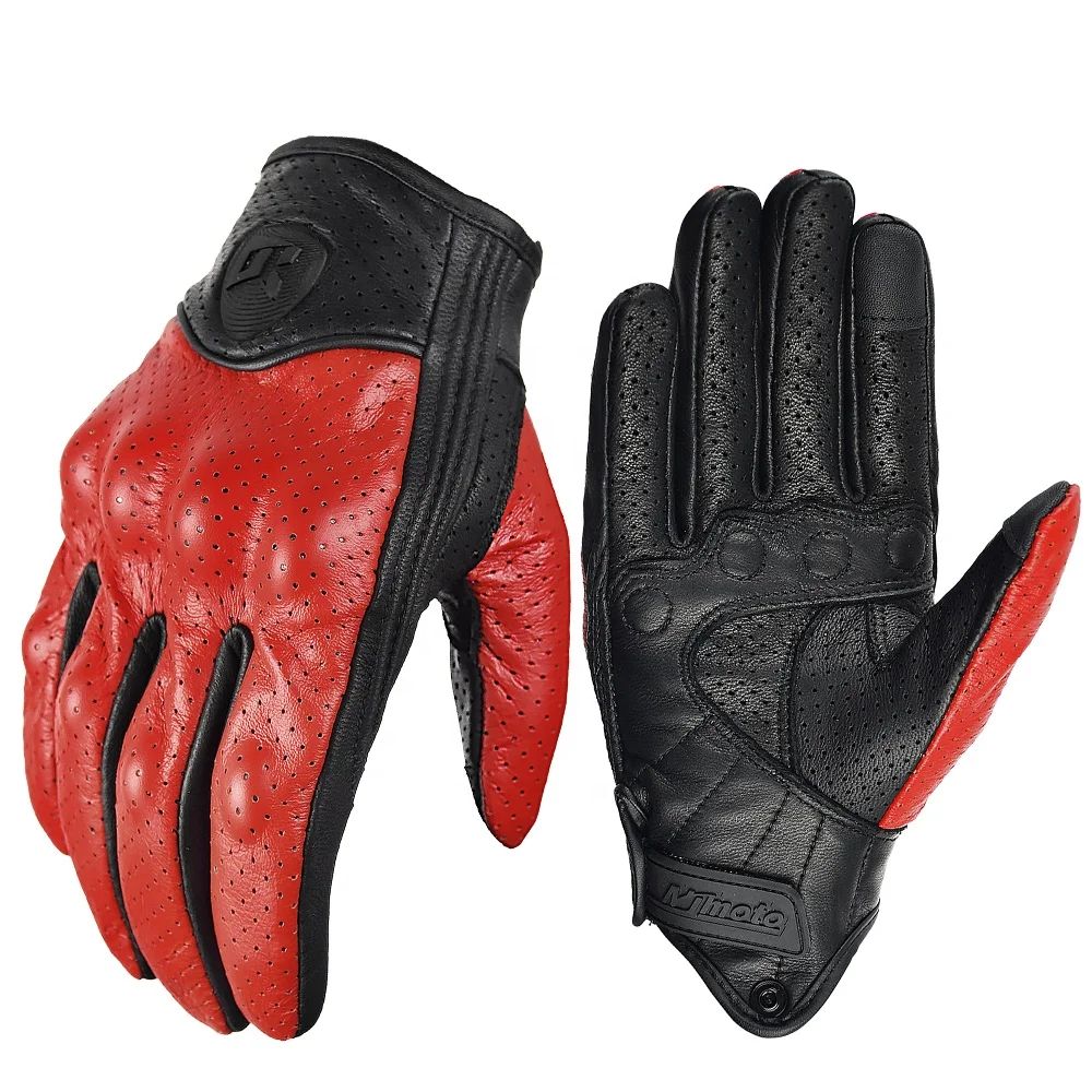 Genuine Leather Motorcycle Gloves Winter Gloves Summer Goatskin Riding Touch Operation Fist Joint Protect Guantes Moto Luvas