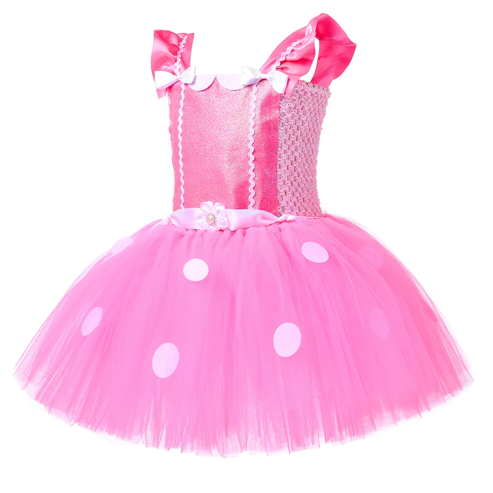 The New Design Pink Tutu Dress Up Puffy Tulle Costumes Halloween Cosplay For 2-12Y With Mouse Ears