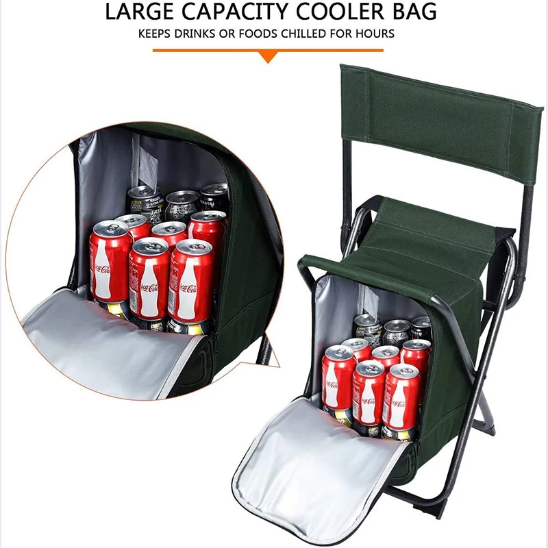 Portable and easy to store folding camping chair with cooler bag easy to set up and fold can be stored almost anywhere