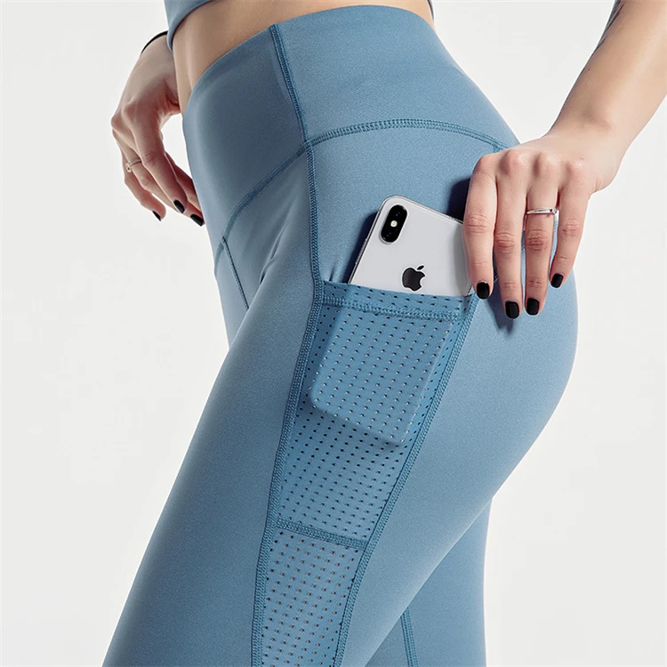 Running Scrunch Butt Mesh Fitness Sports Tights High Waist Womens Leggings With Pockets