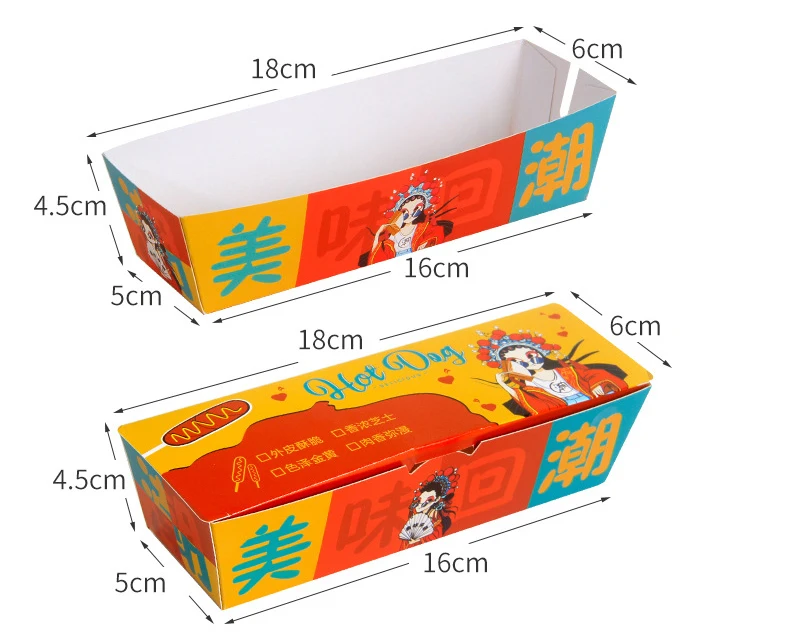 Takeaway printed korean corn dog food packaging container hot dog paper trays snack box