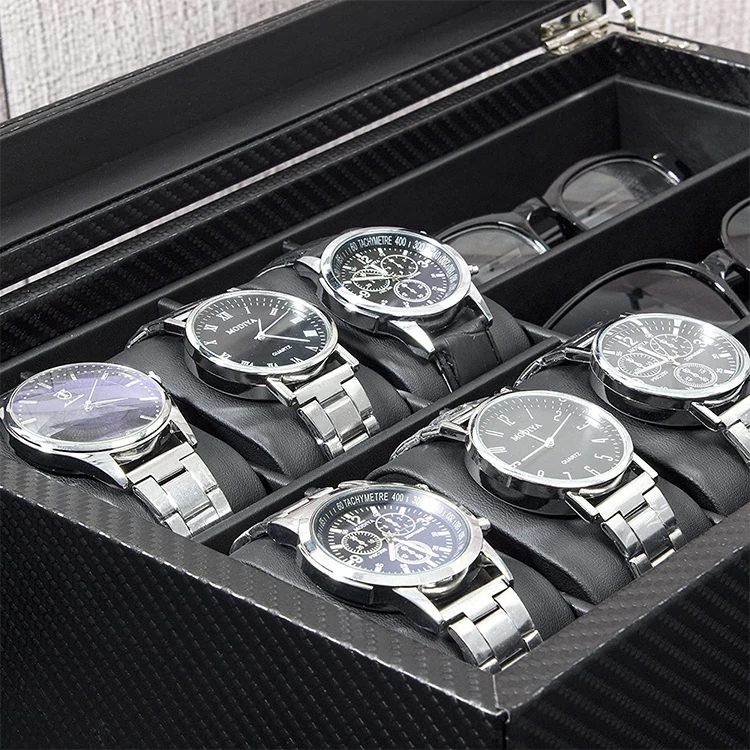Carbon fiber Double Layers Gift Watch box organizer Drawer Watch Storage box for Watches Jewellery