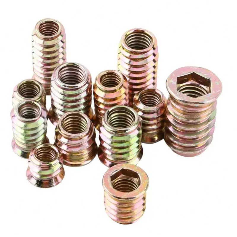 China Factory Zinc Alloy Hex Drive Head Furniture Nuts Threaded for Wood Insert