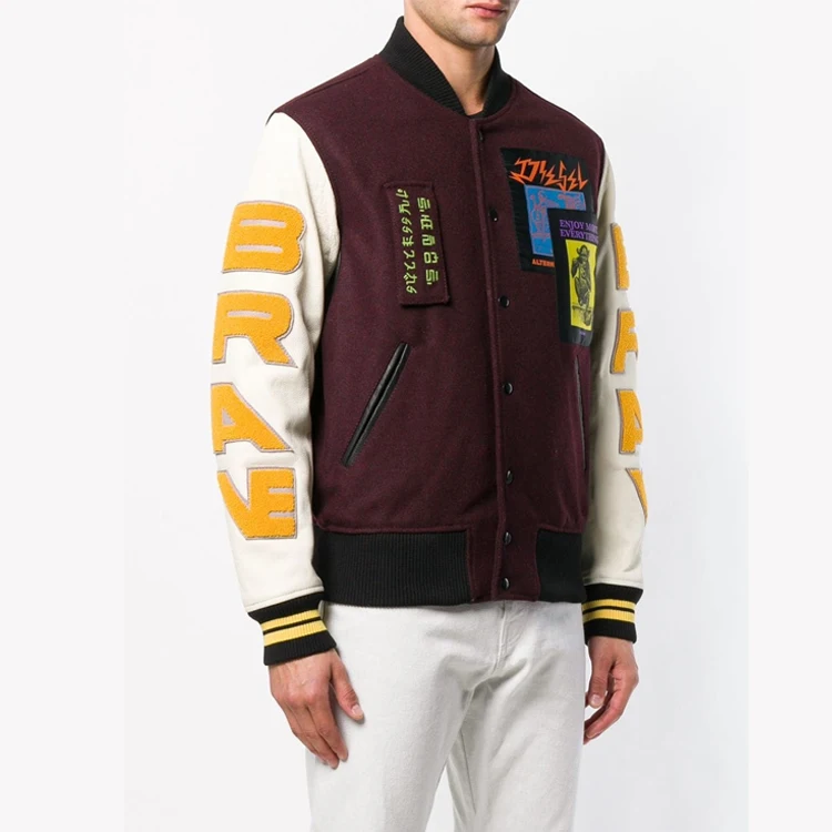 Куртка Varsity, Высококачественная мужская бейсбольная куртка с вышивкой синели, с шерстяными кожаными рукавами, с надписью Letterman