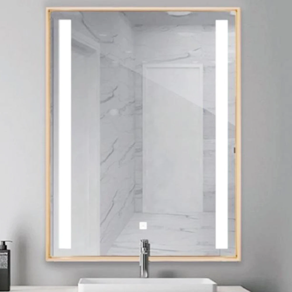 Home Decoration Rectangle Shape Mirror Hotel Room Full Length Dressing Golden Frame Smart LED Bathroom Wall Mirrors with Light