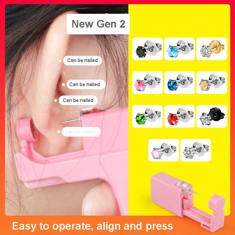 Disposable Ear Piercing Unit Sterile Stainless Steel Earring Zircon Studs Body Antiallergic  Ear Piercing Safe Easier to Use