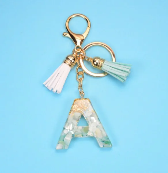 Wholesale Letters Keychain with Tassel Pendant Stone Resin Key Ring Men and Women Key Chains