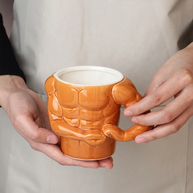 Novelty gift 3d ceramic coffee mug cup unique muscle macho man mug