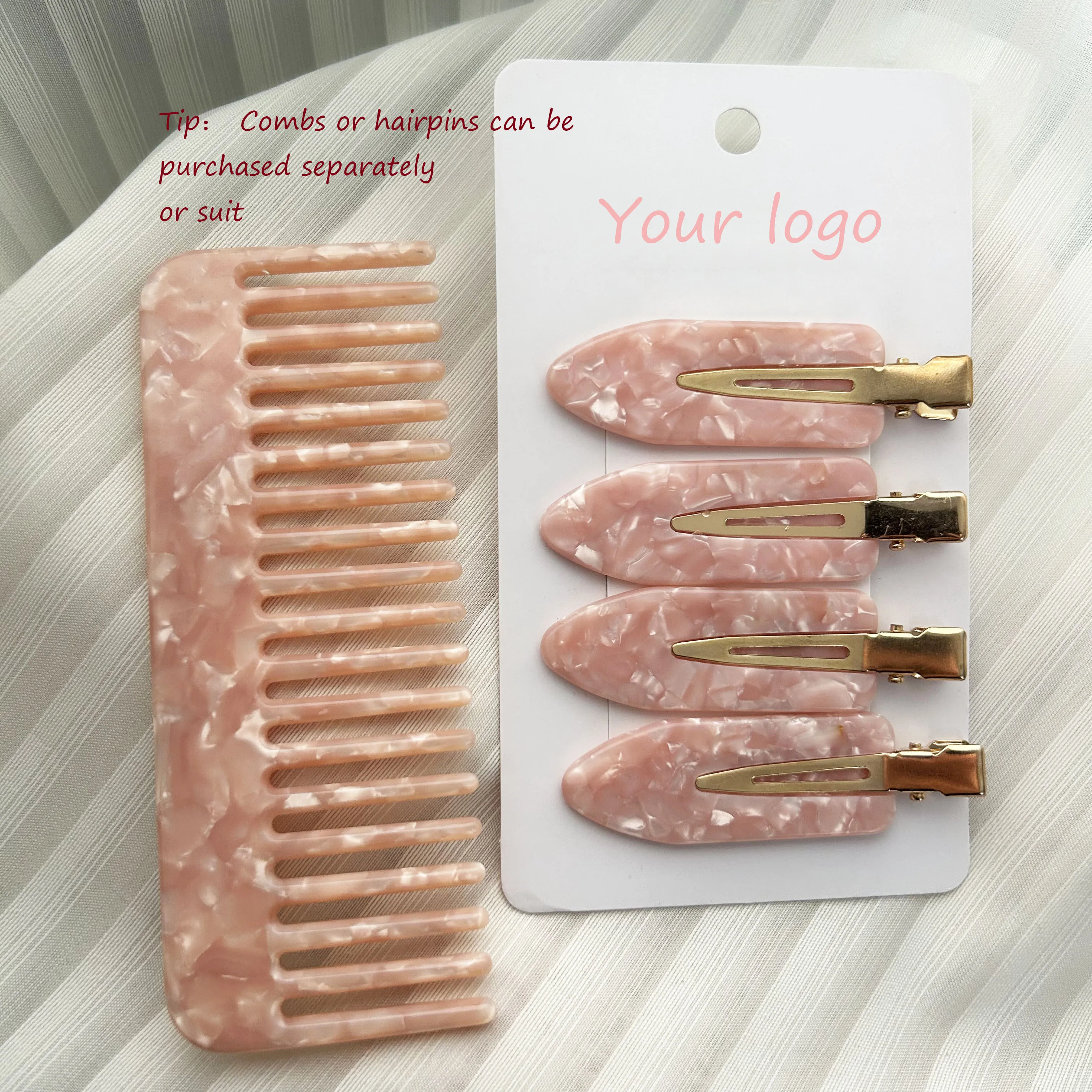 SAIYII Custom Logo Summer Color Wide Tooth Hair Comb Cellulose Acetate Eco Mini Hair Clip Comb Set For Girls And Women
